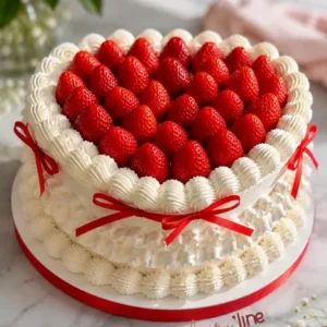 Gâteau en forme de cœur à la crème blanche garni de fraises